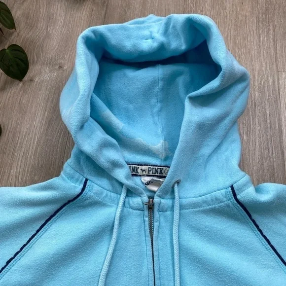 Vintage Y2K 00’s 08’ PINK Victoria's Secret Light Blue Peace Sign Zip Up Hoodie - Picture 11 of 16